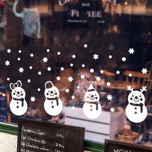 Christmas white snowman and snowflakes window wall stickers for holiday glass decorations