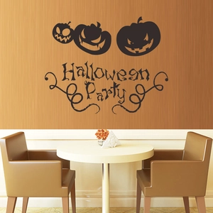 Halloween pumpkin wall decals with Halloween Party text for living room decoration