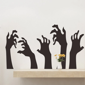 Halloween wall stickers featuring five black zombie hand silhouettes for spooky room decor