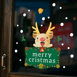 Stickers de Noël renne avec flocons de neige et couronne pour décor de porte vitrée