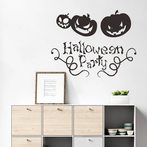 Halloween pumpkin wall decal set featuring spooky faces and party art text for home decor