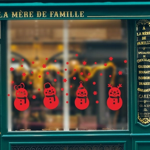 Red Christmas snowman wall decals for storefront window decoration and holiday glass stickers