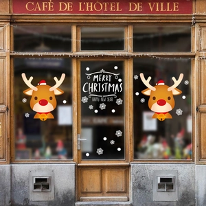 Stickers de Noël rennes de dessin animé pour vitrine avec texte Joyeux Noël