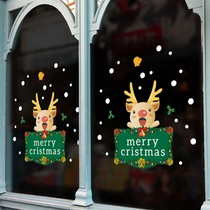 Stickers de Noël pour fenêtres avec rennes mignons et flocons de neige pour vitrines de magasin
