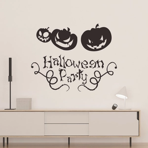 Halloween Pumpkin Wall Stickers Black PVC Decal Halloween Party Funny Face Pumpkin Wall Art For Bedroom Living Room Decor