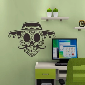 Halloween Mexican skeleton with sombrero hat wall decal for creative home living room decor