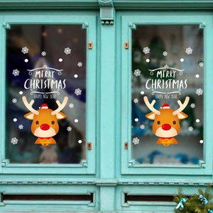 Autocollants de fenêtre rennes de Noël symétriques avec texte Merry Christmas