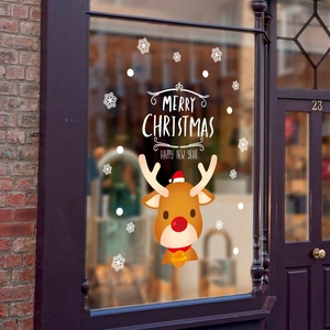 Sticker de Noël renne dessin animé avec flocons pour décoration vitrine en verre