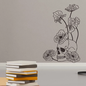 Halloween floral skull wall sticker in black gothic style for living room home decor