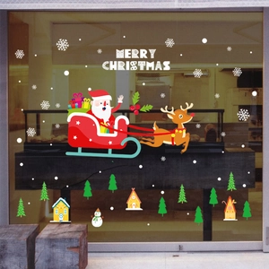 Merry Christmas Santa and Reindeer window stickers with snowflakes for glass decor