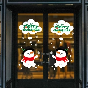 Double-sided Christmas snowman glass window stickers with Merry Christmas greeting stickers