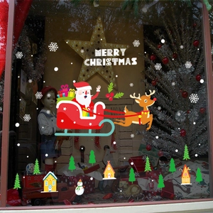 Christmas Santa Claus and reindeer window stickers set with Merry Christmas text for glass