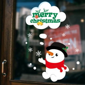 Christmas snowman window stickers with Merry Christmas greeting for festive glass decoration