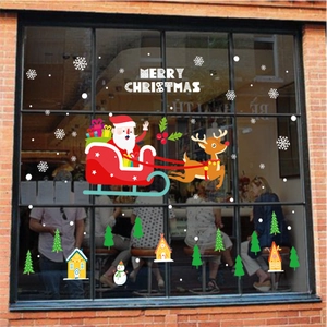 Christmas Santa and reindeer window decals set with Merry Christmas text for glass decor