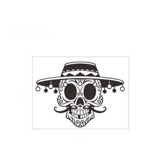 Detail showing dimensions 57x75cm of Halloween skull wall sticker in Mexican style