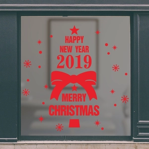 Red Merry Christmas and Happy New Year 2019 vinyl window wall sticker for holiday decor