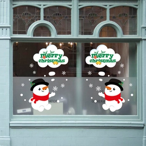 Double-sided Christmas snowman window stickers with snowflakes for festive glass decoration