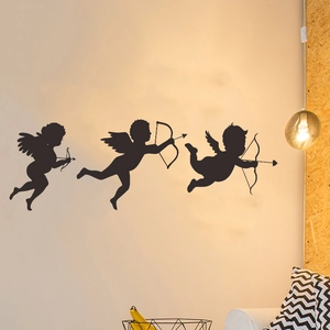 Three black Cupid silhouette wall stickers for Valentine's Day indoor home decoration