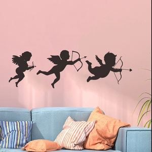 Valentine's Day Cupid Wall Stickers Black Silhouette PVC Window Decals For Living Room Bedroom Glass Door Home Decorative Background