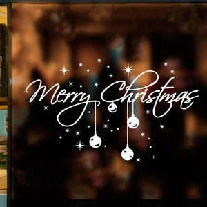 White Merry Christmas window sticker with stars and snowflakes for glass decoration
