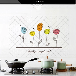 Sticker mural de cuisine anti-huile en PET avec fleurs de tulipes et texte décoratif