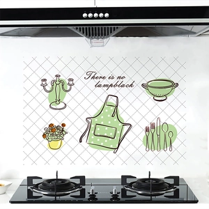 PET Kitchen Oil Proof Sticker Waterproof Heat Resistant Wall Decal With Tableware Apron Pattern For Stove Backsplash Decoration