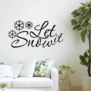 Black vinyl Let It Snow wall decal with delicate snowflakes for Christmas window decoration