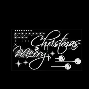 Technical layout of Merry Christmas window decals showing 57cm x 33cm product dimensions