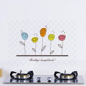 Sticker mural PET anti-huile de cuisine avec roses colorées et motif quadrillé