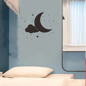 Nordic black silhouette wall stickers with moon stars and clouds for cozy bedroom decor