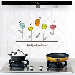 Sticker cuisine anti-huile motif fleurs colorées et texte Goodbye Lampblack
