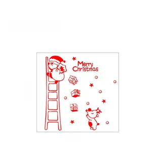 Cartoon Christmas wall decal with Santa on ladder and Merry Christmas text, size 27x60cm