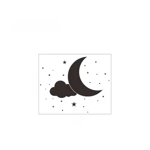 Detail showing dimensions of moon, cloud and stars wall sticker, 21cm by 16.9cm size