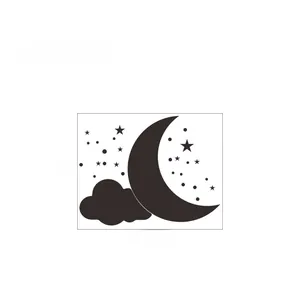Detailed size layout diagram of cloud, moon and stars wall stickers for home decoration