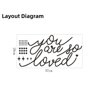 Schéma de disposition du sticker mural 'you are so loved' avec étoiles, taille 28cm x 57cm
