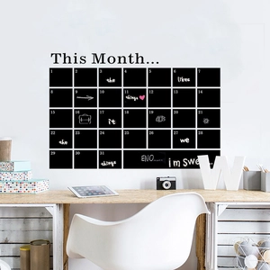 Minimalist black PVC monthly calendar chalkboard wall decal with grid layout and typography