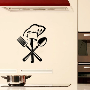 Dettaglio dell'adesivo da parete per cucina in vinile nero con cappello da cuoco