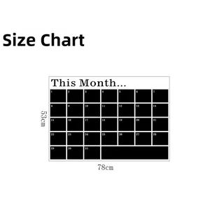 Size chart showing 78x53cm monthly calendar chalkboard wall sticker dimensions