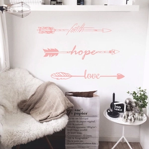 Faith Hope Love English Motto PVC Wall Sticker Creative Arrow Vinyl Decal For Bedroom Living Room Home Office Wall Decor