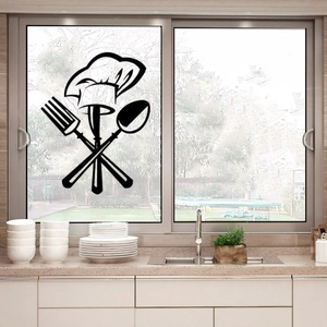 Adesivo murale cappello da chef e posate nere per decorazione cucina e sala da pranzo