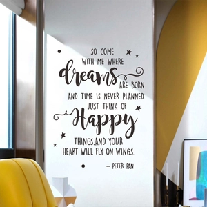 Peter Pan quote vinyl wall sticker with black stars for creative home decor