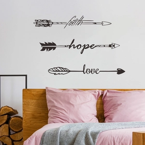 Creative Faith Hope Love vinyl wall decals with three decorative black arrows for bedroom