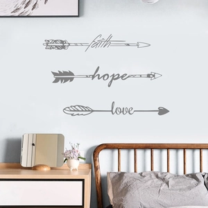 Minimalist vinyl wall stickers with faith hope love arrows for home bedroom decor
