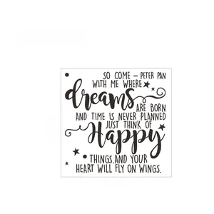 Detail layout of Peter Pan quote wall sticker with stars design measuring 42cm x 42.3cm