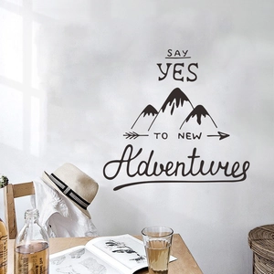 Mountain travel wall decal with Say Yes To New Adventures text for home decor