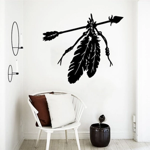 Tribal indian feather arrow wall decal sticker in a minimalist modern living room