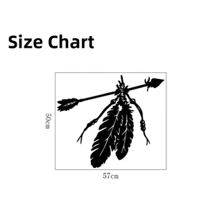 Size diagram for the Indian arrow feather wall sticker measuring 57cm wide and 50cm high