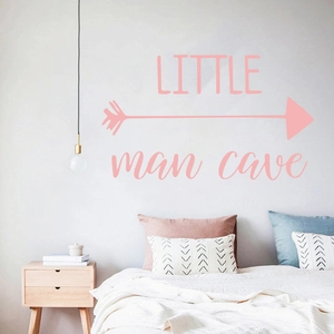 Pink Little Man Cave wall sticker with arrow graphic for nursery room interior design