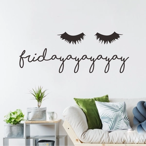 Minimalist closed eye lashes wall sticker with artistic fridayayayayayay text