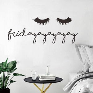 Creative eyelash wall sticker with fridayayayayayay lettering for home and salon decor